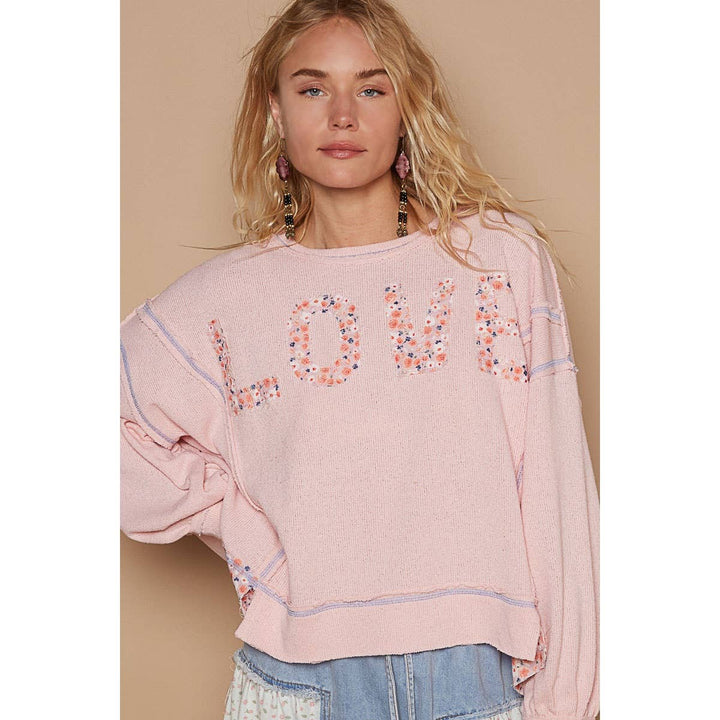 Round neck long sleeve LOVE solid top