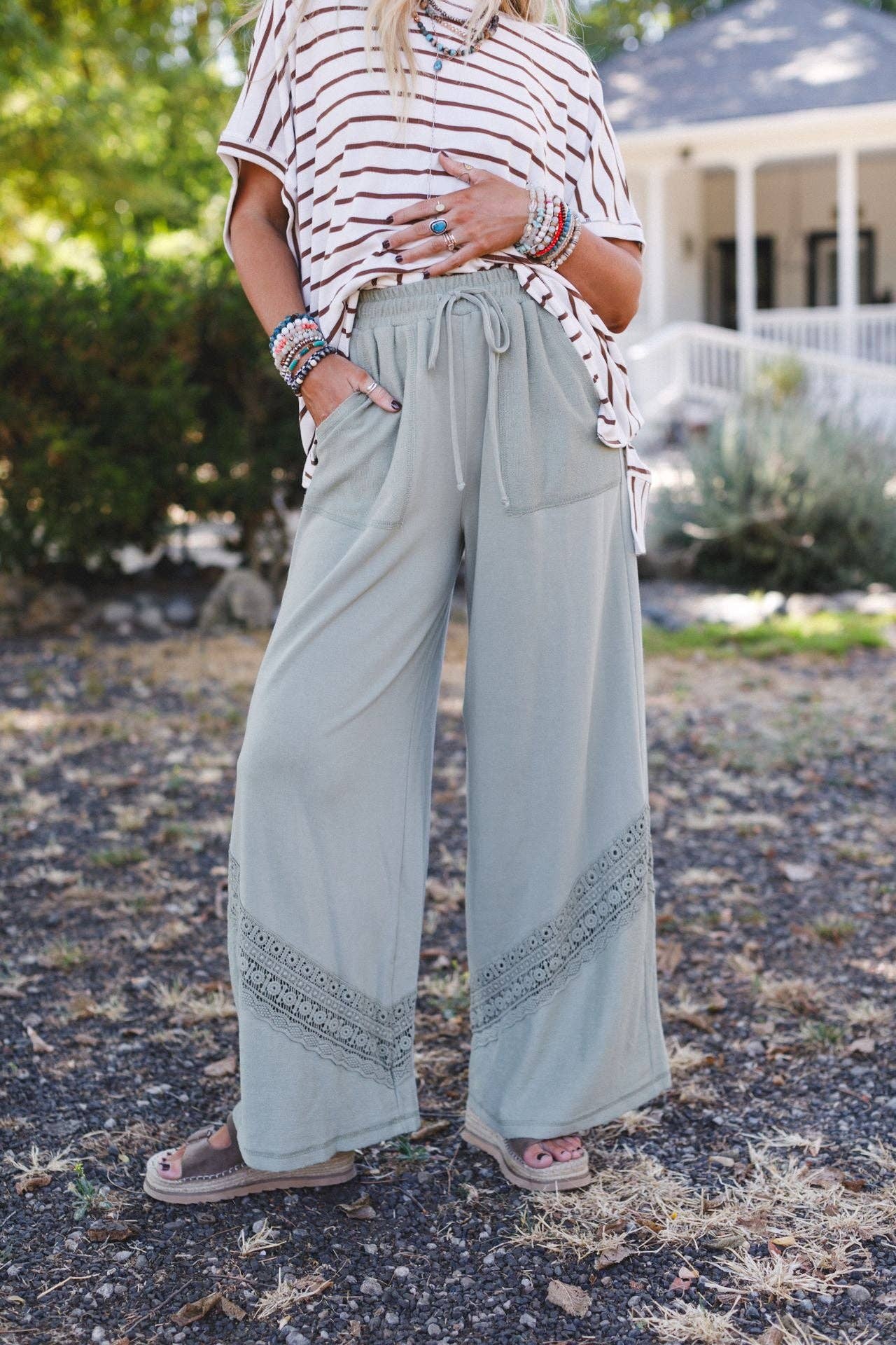 Lyrical Wide Leg Pants - Green