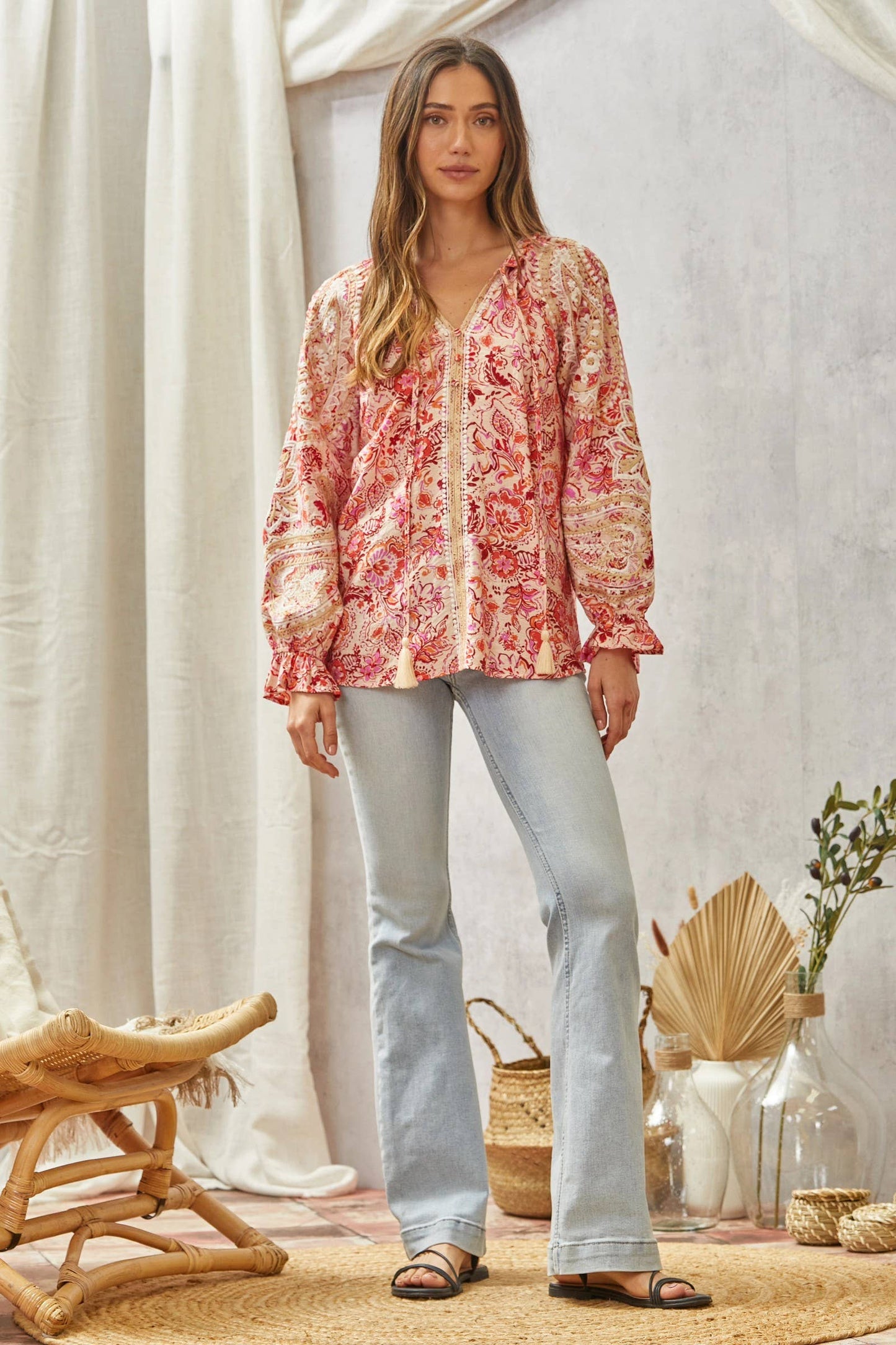 Boho-Printed Blouse Features Elegant Print