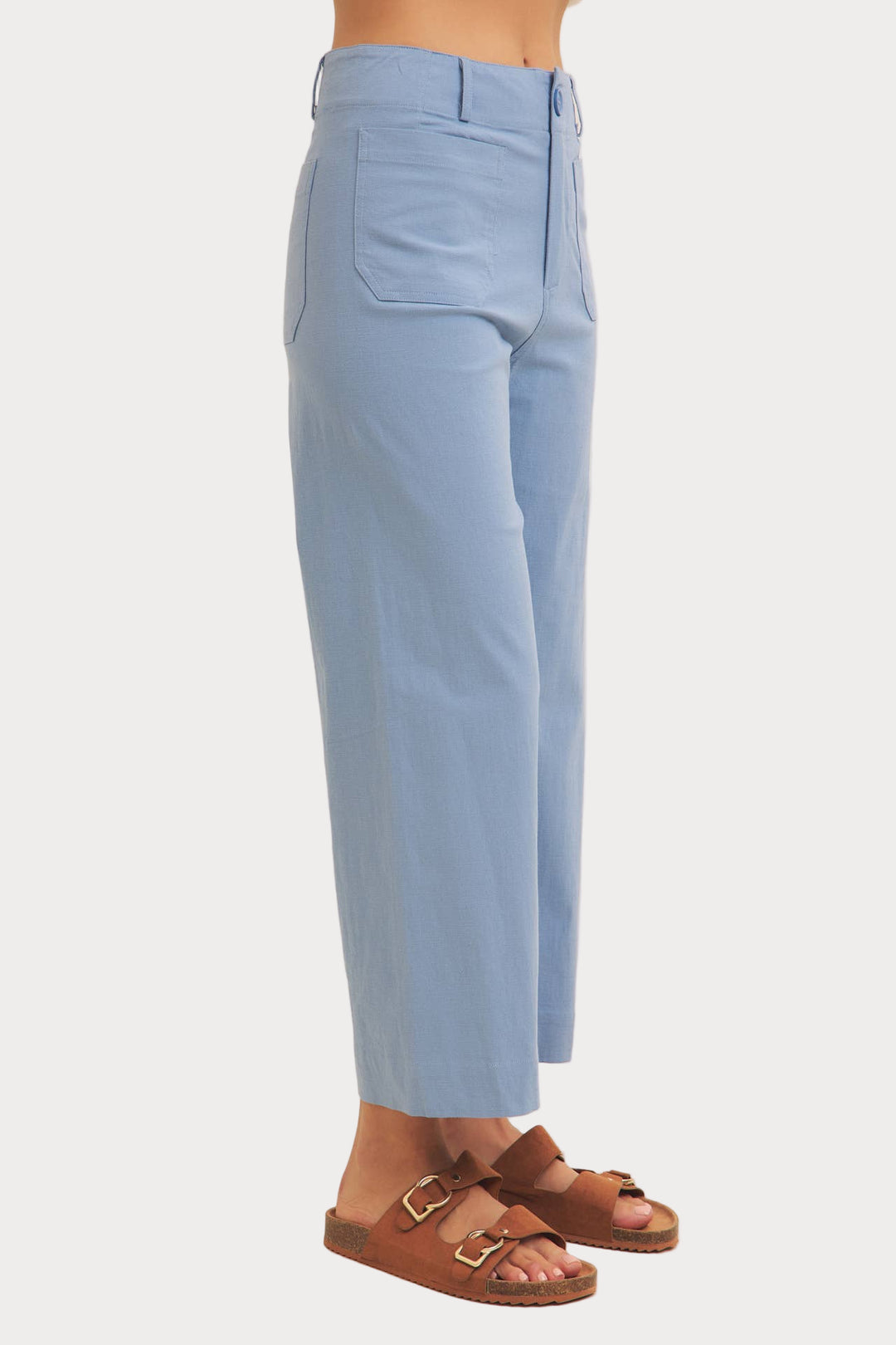 High Waisted Wide Leg Crop Pants | Linen Blend