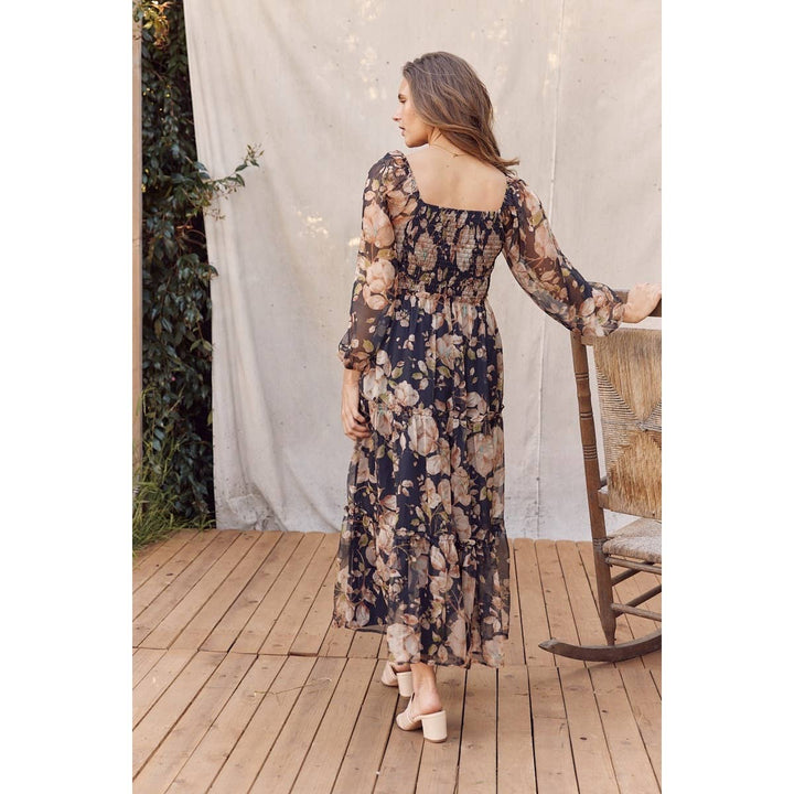 Floral Square Neck Dress w/ Balloon Sleeve