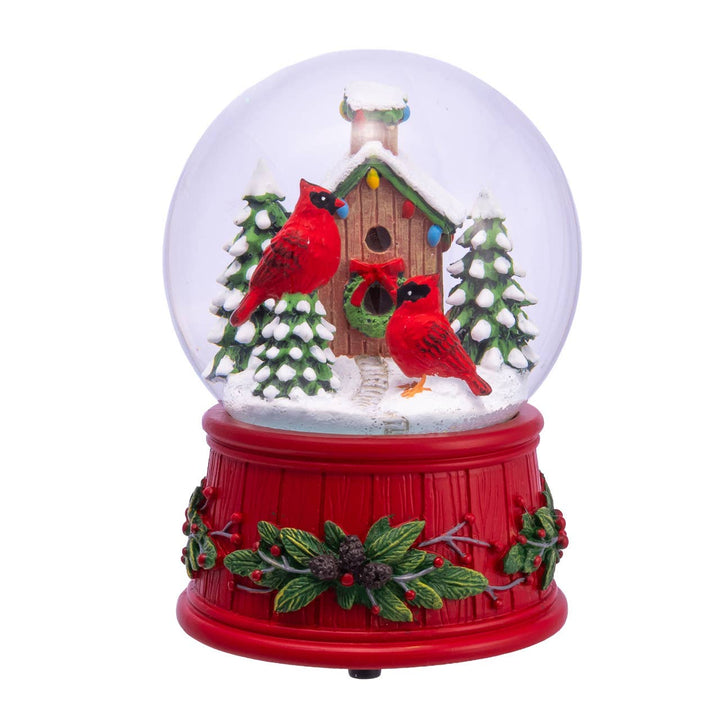 100MM Wind-Up Musical Cardinals With Tree Water Globe