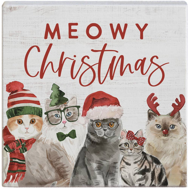 Meowy Christmas Christmas Tabletop Block Sign Decor