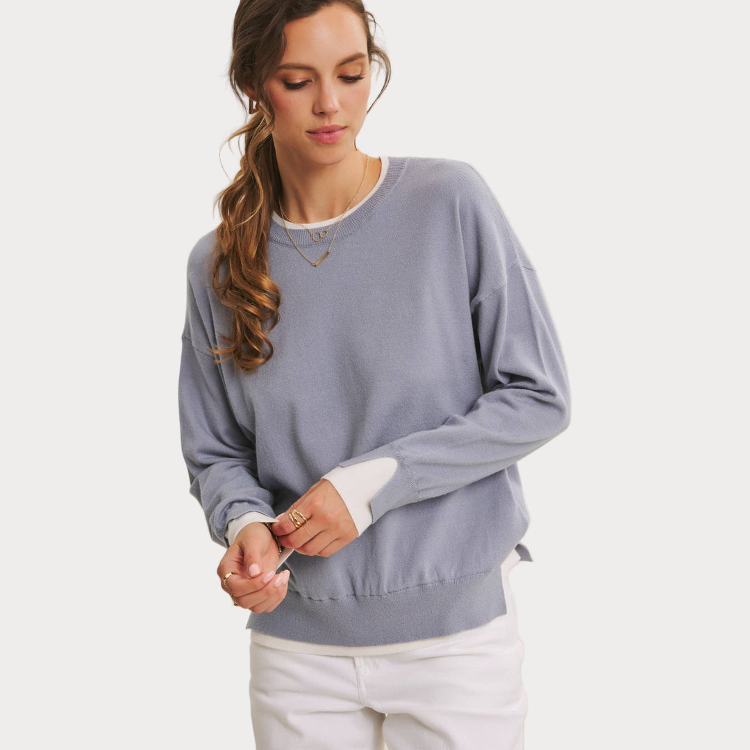 Lightweight Two-Tone Sweater | Soft Viscose Layered-Look Knit