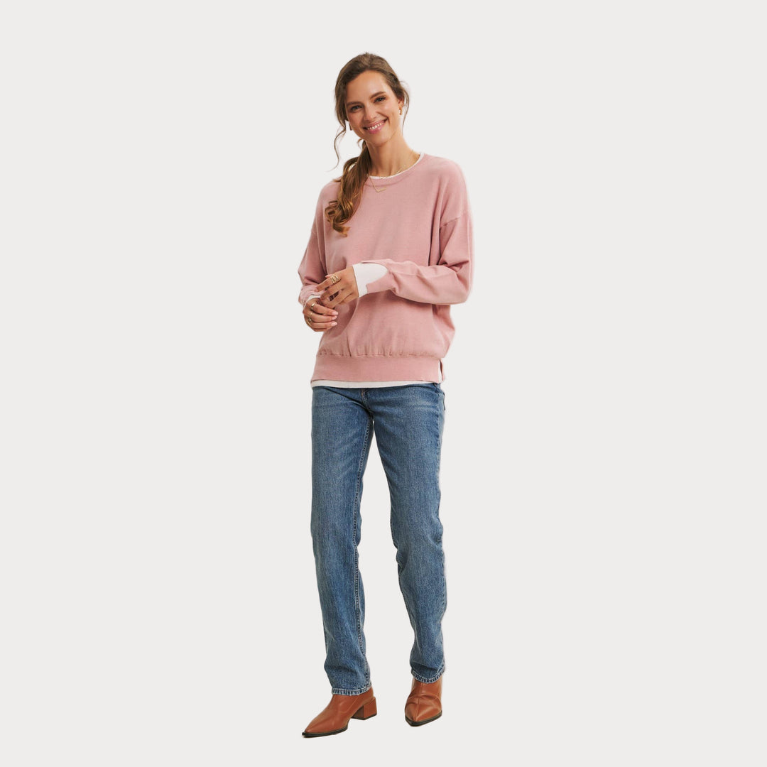 Lightweight Two-Tone Sweater | Soft Viscose Layered-Look Knit