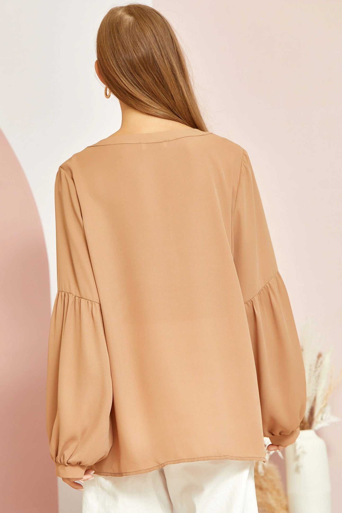 Split Neck Long Sleeve Top