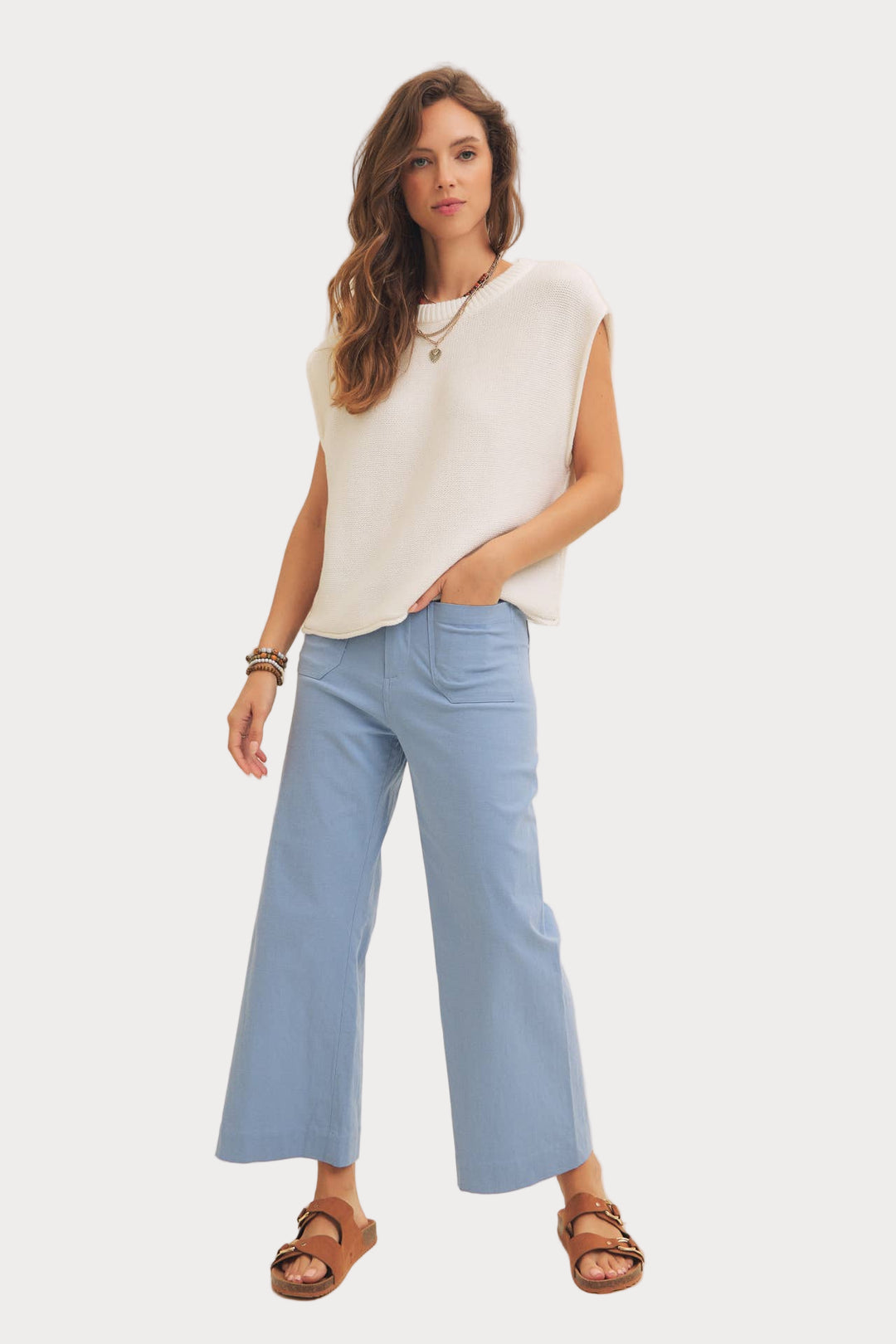 High Waisted Wide Leg Crop Pants | Linen Blend