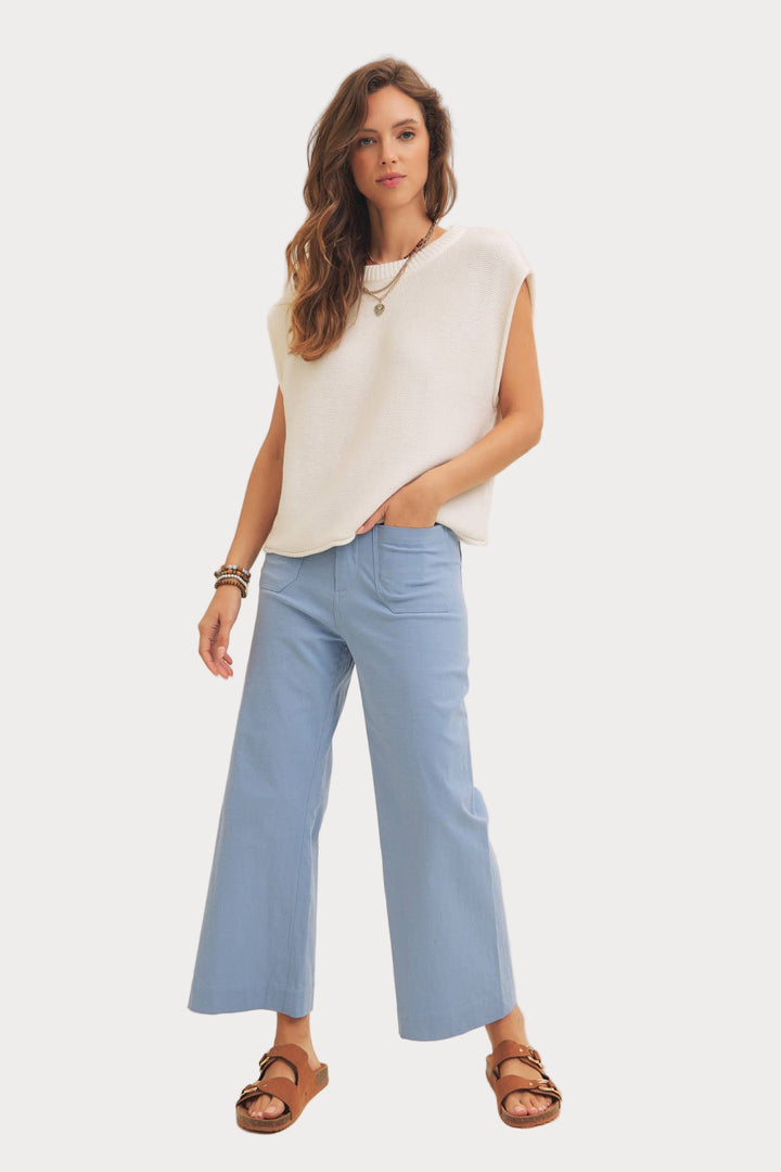 High Waisted Wide Leg Crop Pants | Linen Blend