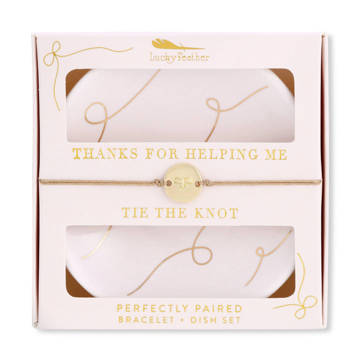 Bridesmaids bracelet and trinket dish gift set with thanks for helping me tie the knot message