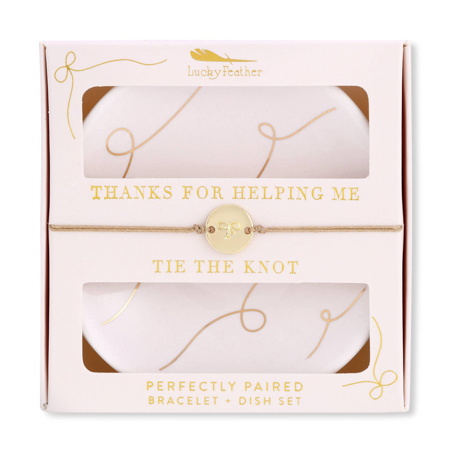 Bridesmaids bracelet and trinket dish gift set with thanks for helping me tie the knot message
