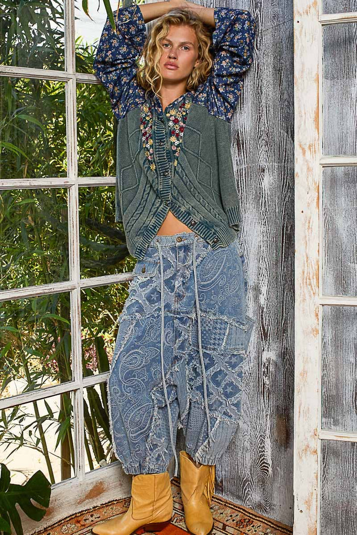 Embroidered Floral Hooded Sweater – Relaxed Boho Charm