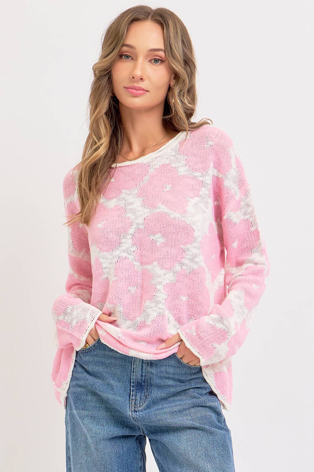 Casual Lightweight Flower Knit Top