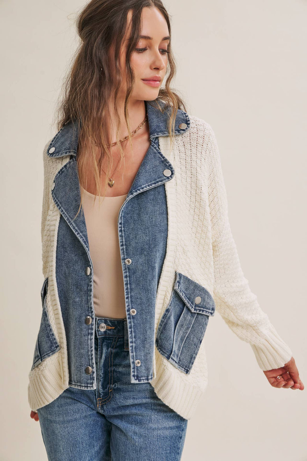 The Blake Mixed Media Denim Cardigan