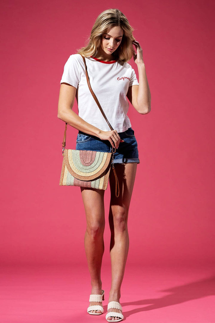 Striped Straw Crossbody/Clutch