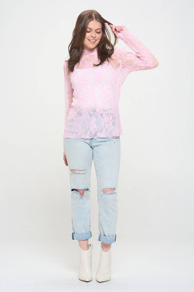 Floral Print Lace Long Sleeve Top