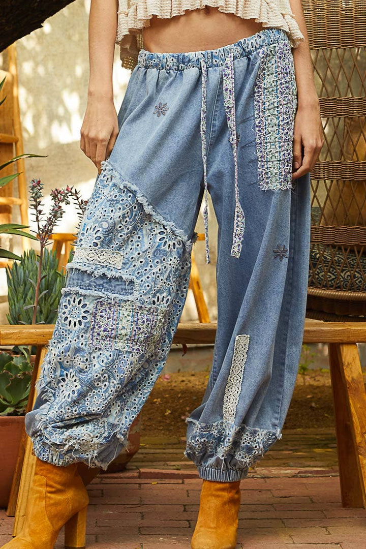 Floral print Patchwork Twill Joger Pants