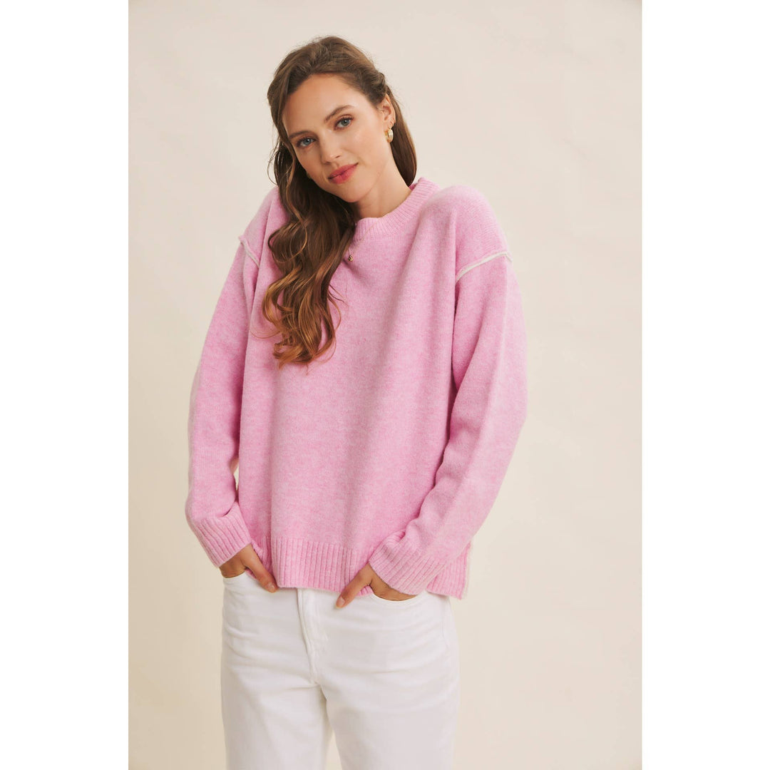 Contrast Seam Soft Knit Sweater | Relaxed Fit Pullover