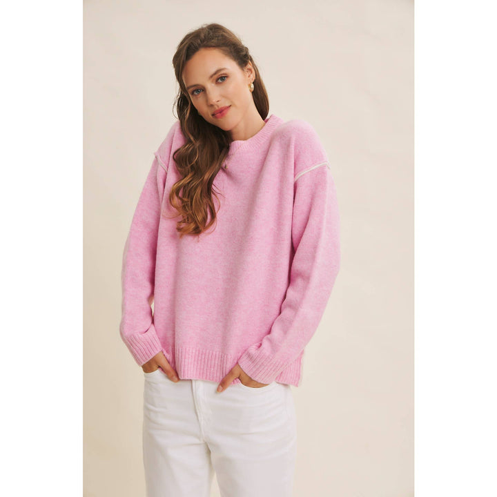Contrast Seam Soft Knit Sweater | Relaxed Fit Pullover