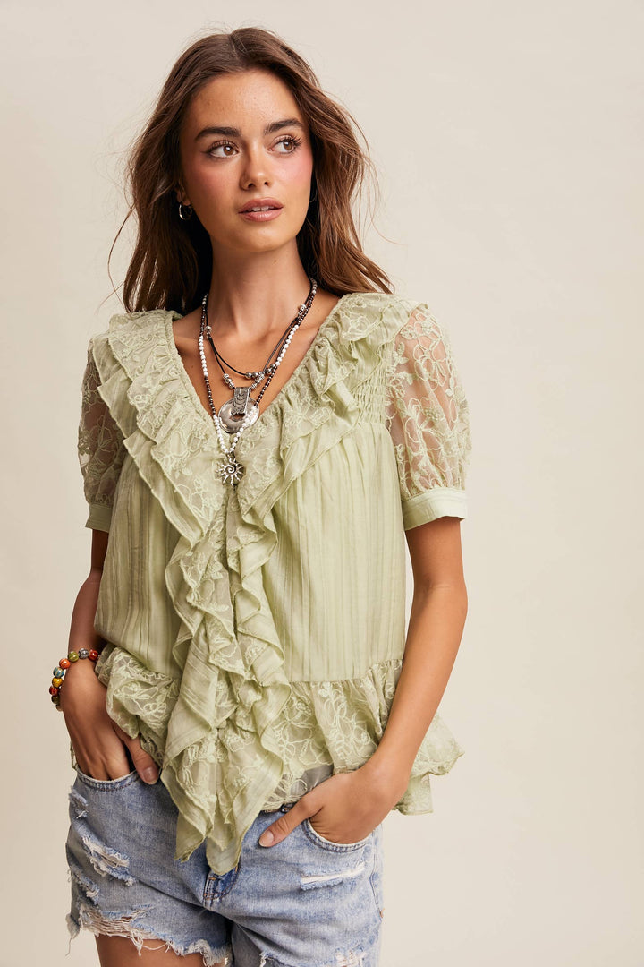 Romantic Lace Ruffle Peplum Blouse