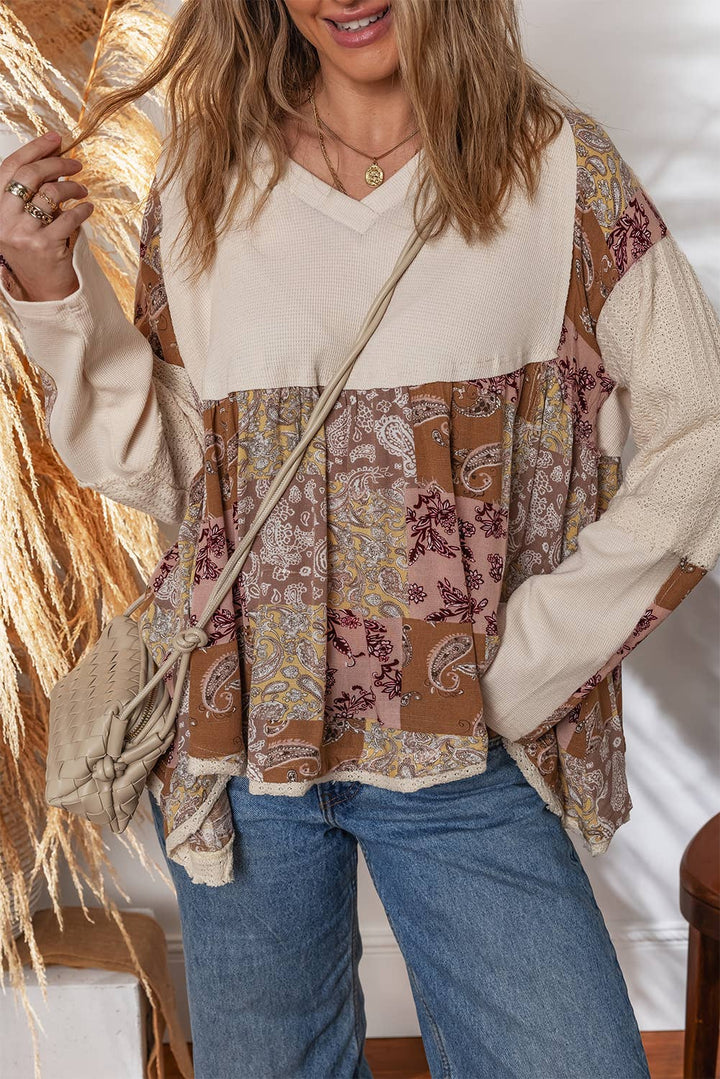Paisley Print Loose Fit Long Sleeve Top | S-XL