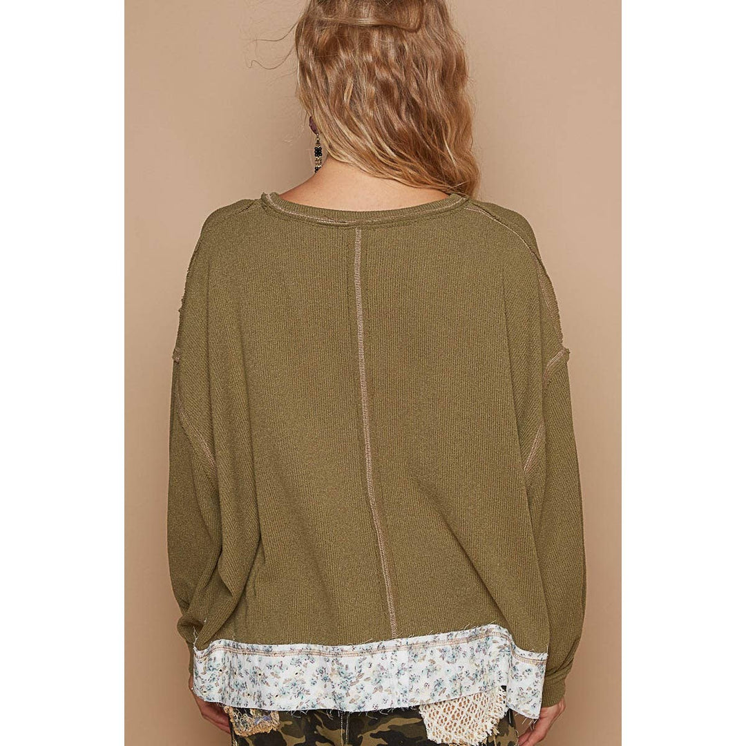 Round neck long sleeve LOVE solid top