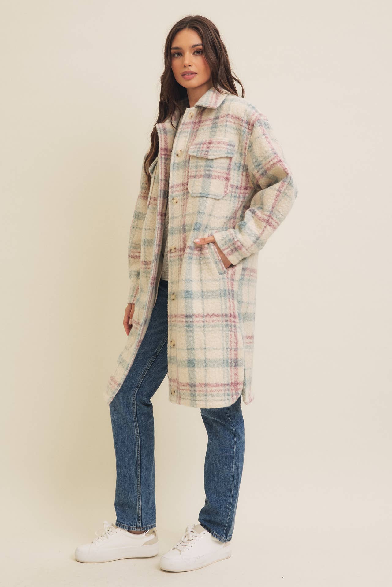 WESTERN PLAID BOUCLE OVERSIZED SHACKET WITH POCKETS