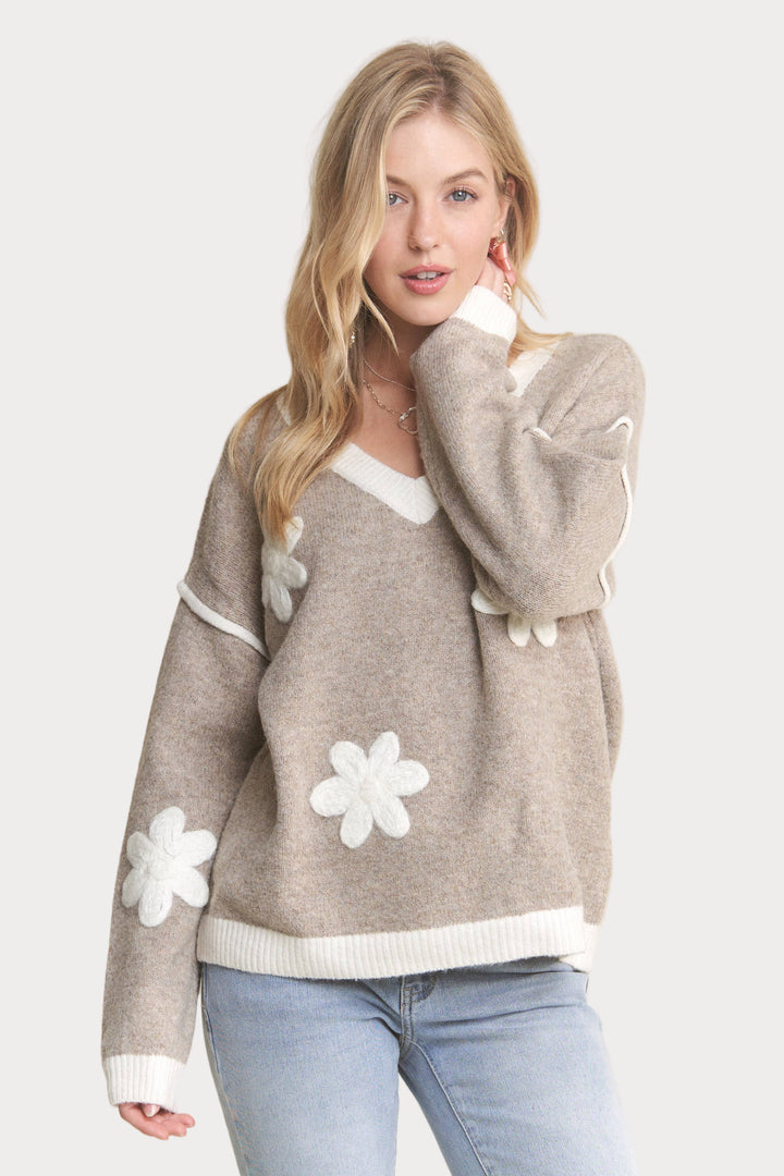 The Daisy Cozy Knit Sweater | Retro Floral Knit Pullover
