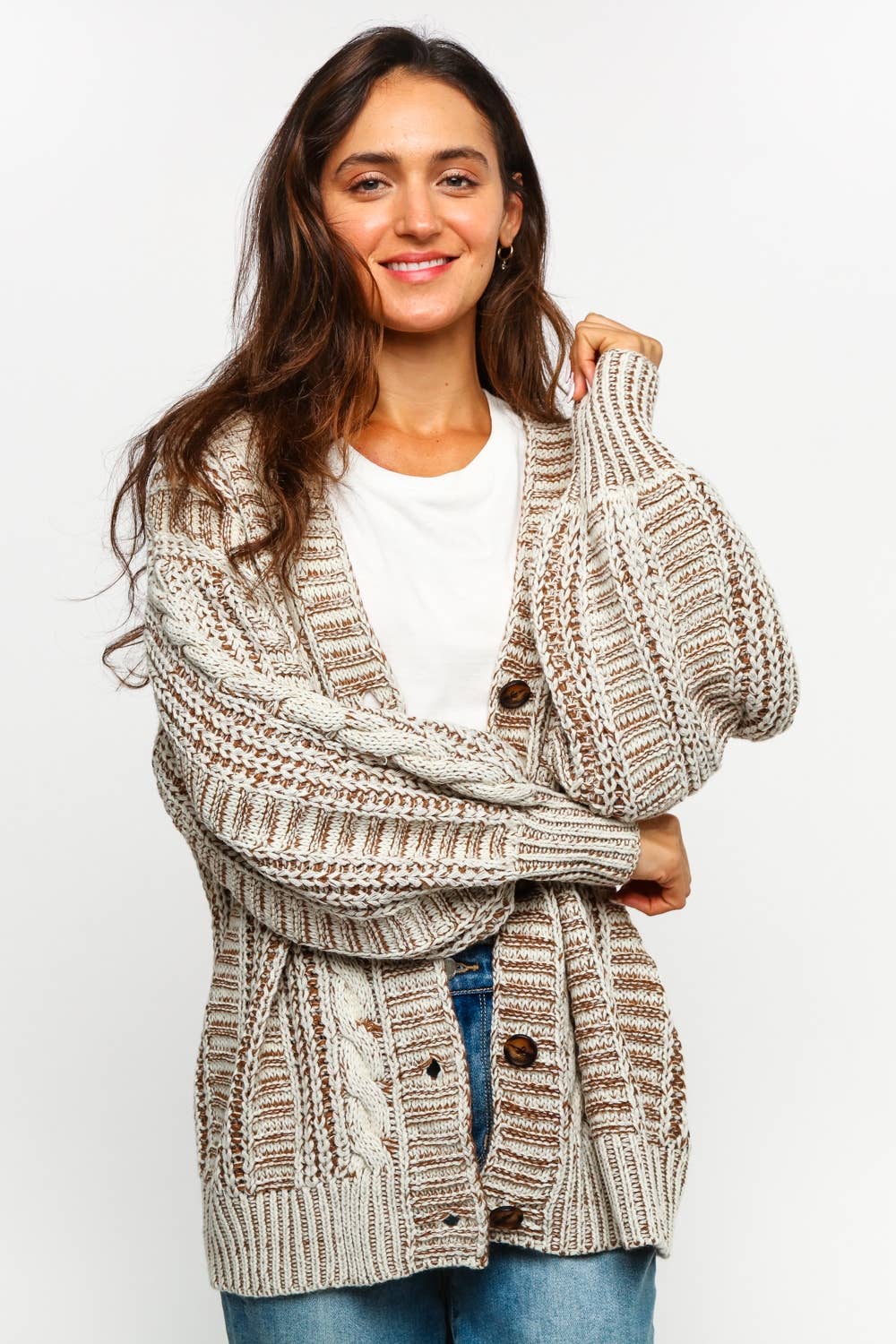 Two-Tone Cable Chunky Cardigan | Plus