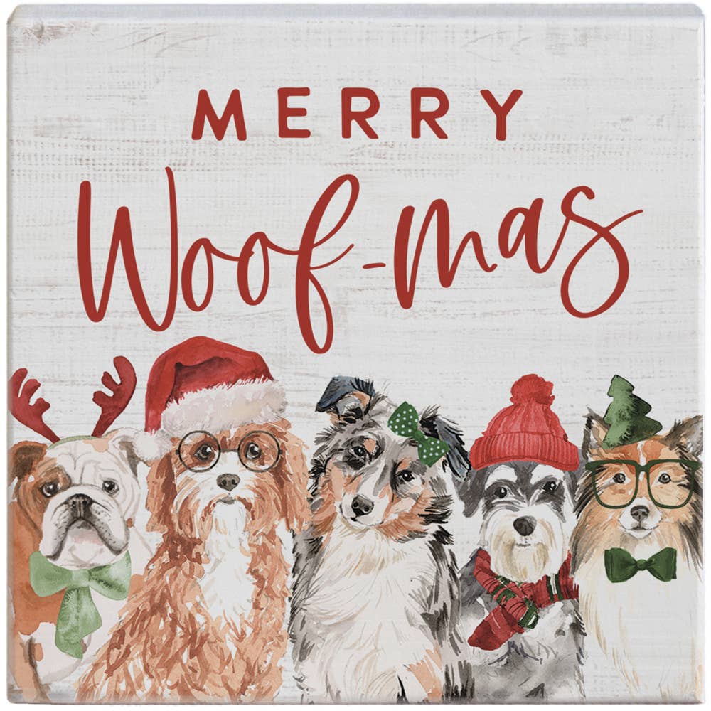 Merry Woof-mas Christmas Tabletop Block Sign Decor
