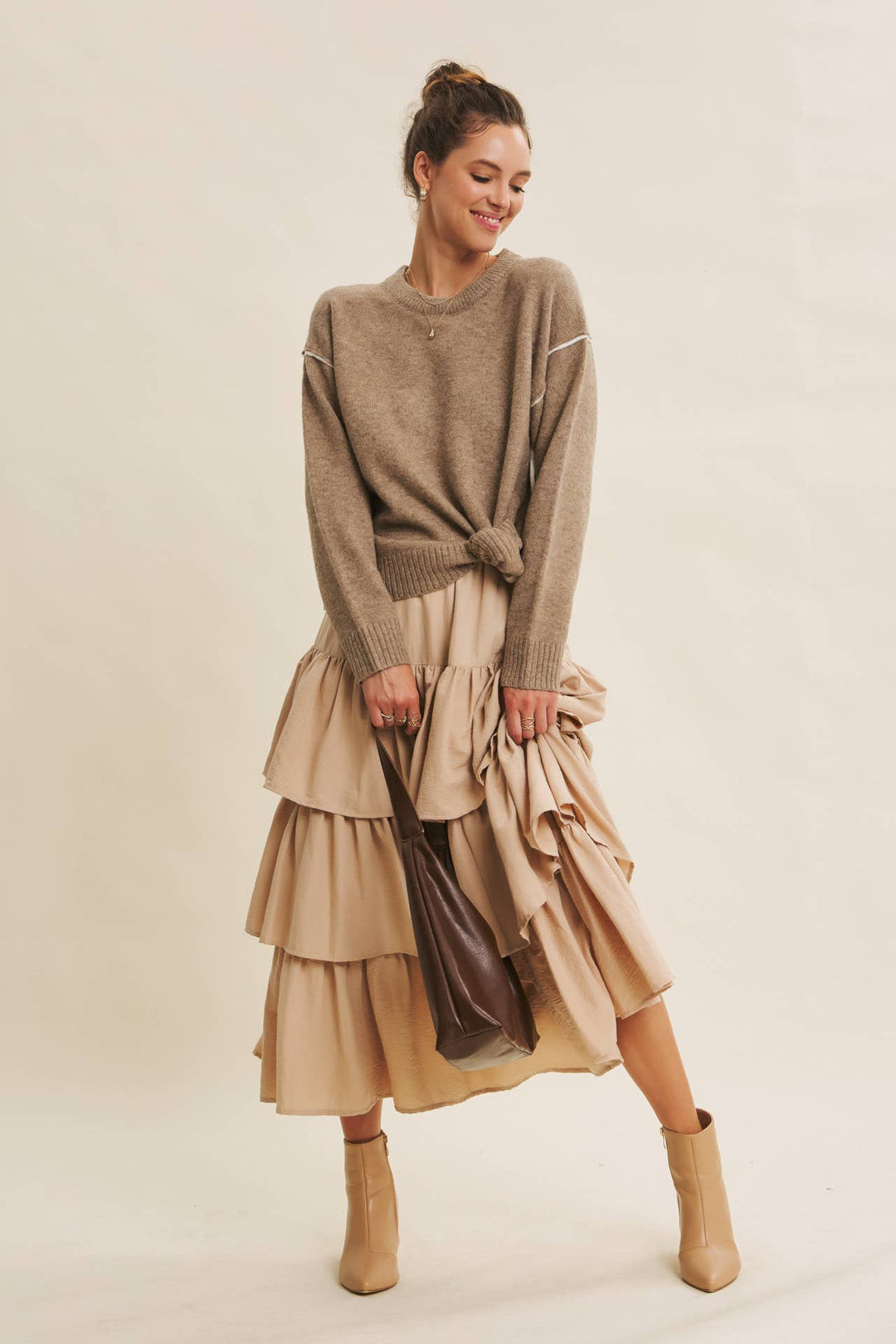 Contrast Seam Soft Knit Sweater | Relaxed Fit Pullover