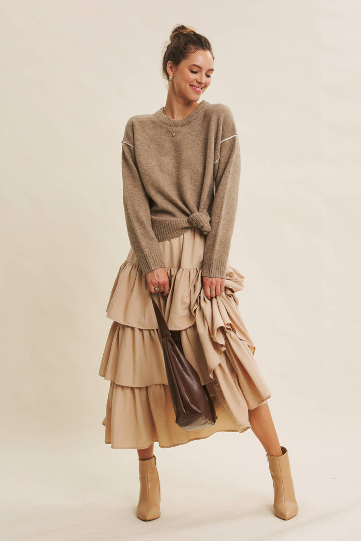 Contrast Seam Soft Knit Sweater | Relaxed Fit Pullover