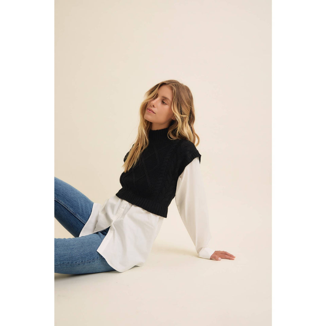 Mock Neck Sweater w/ Button Down