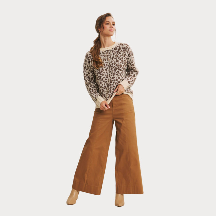 Leopard Print Crewneck Sweater | Cozy Animal Print Knit