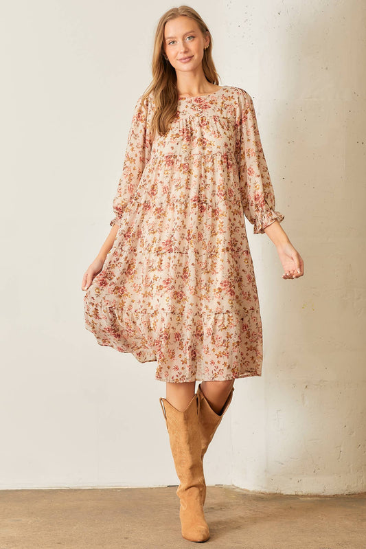 Floral Print Tiered Dress - Plus