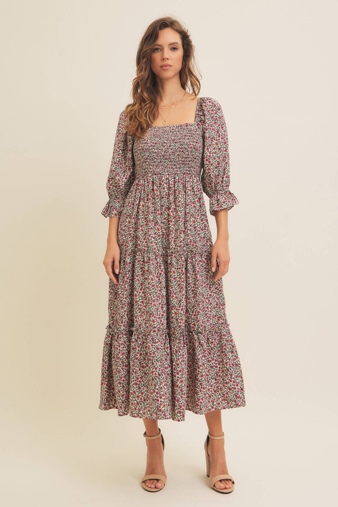Floral Smocked Dress w/ Tiered Ruffles