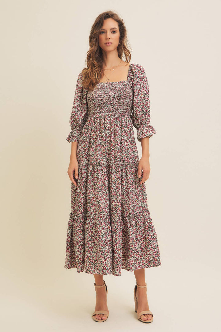 Floral Smocked Dress w/ Tiered Ruffles