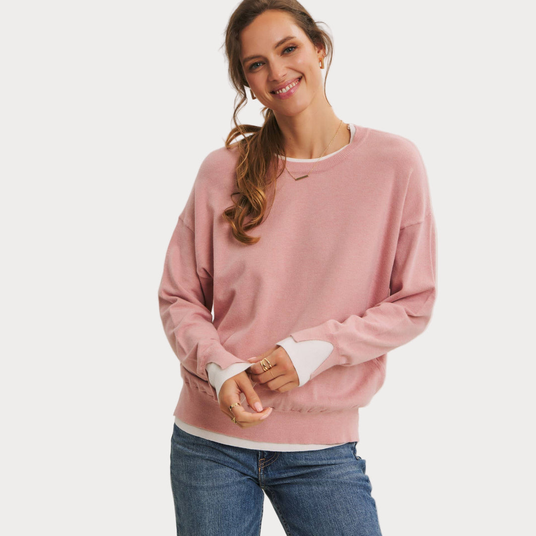 Lightweight Two-Tone Sweater | Soft Viscose Layered-Look Knit