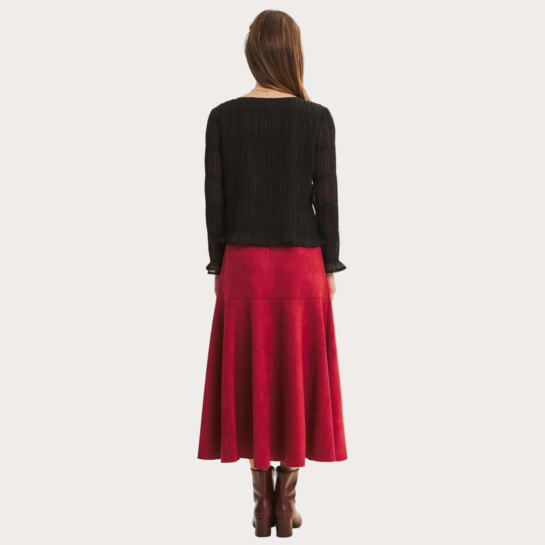 Vegan Suede A-Line Midi Skirt