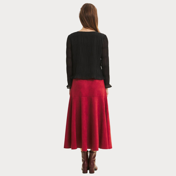 Vegan Suede A-Line Midi Skirt