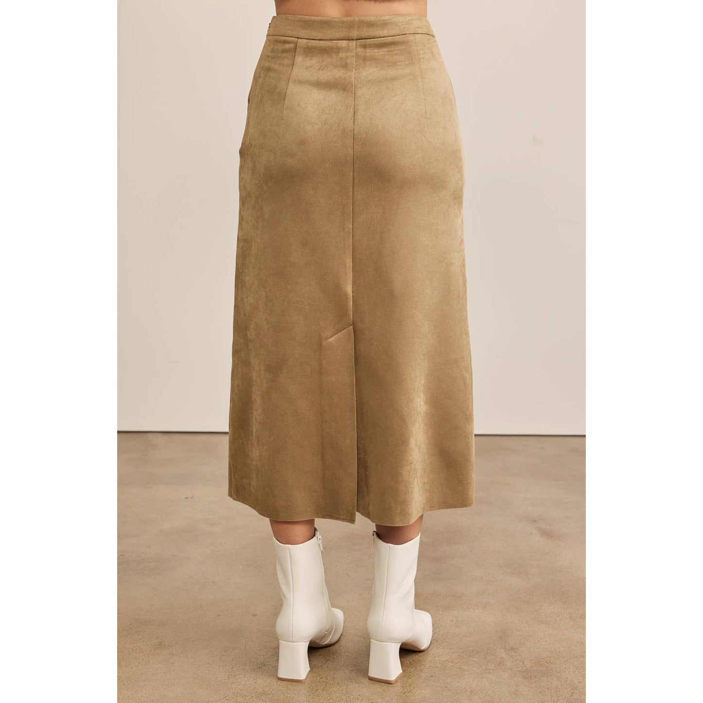 SUPER SOFT SUEDE GRID MIDI SKIRT WITH BACK SLIT