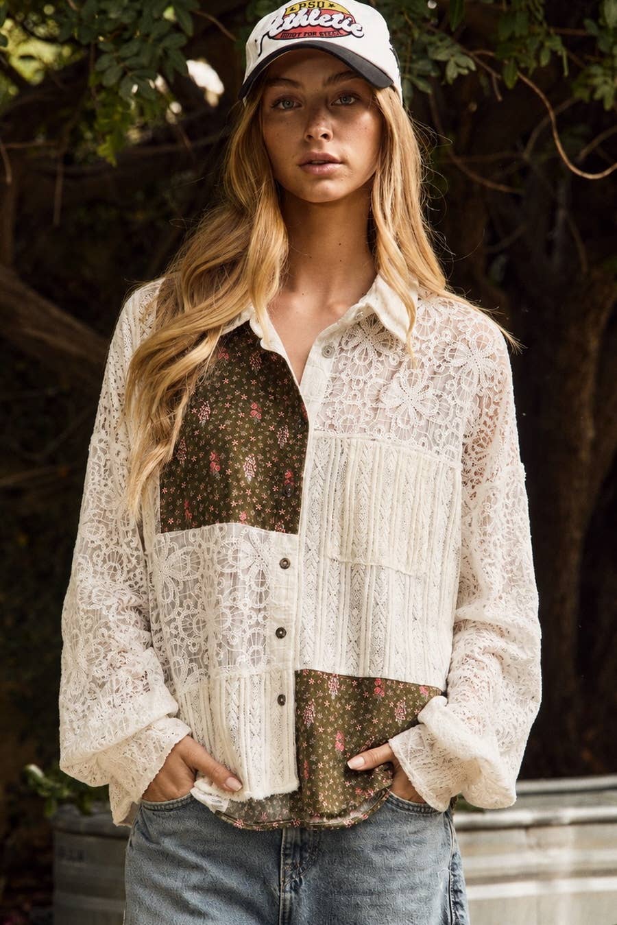 Plus Mixed Floral And Lace Shirt Jacket