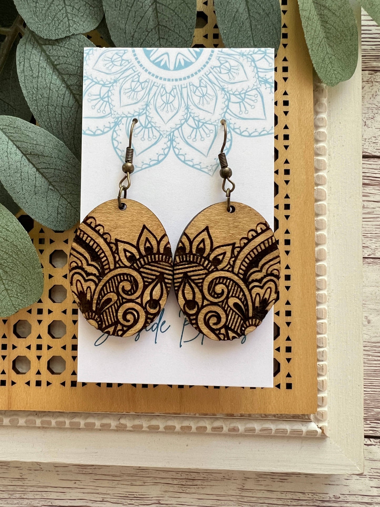 Wooden Earrings - Oval Scroll