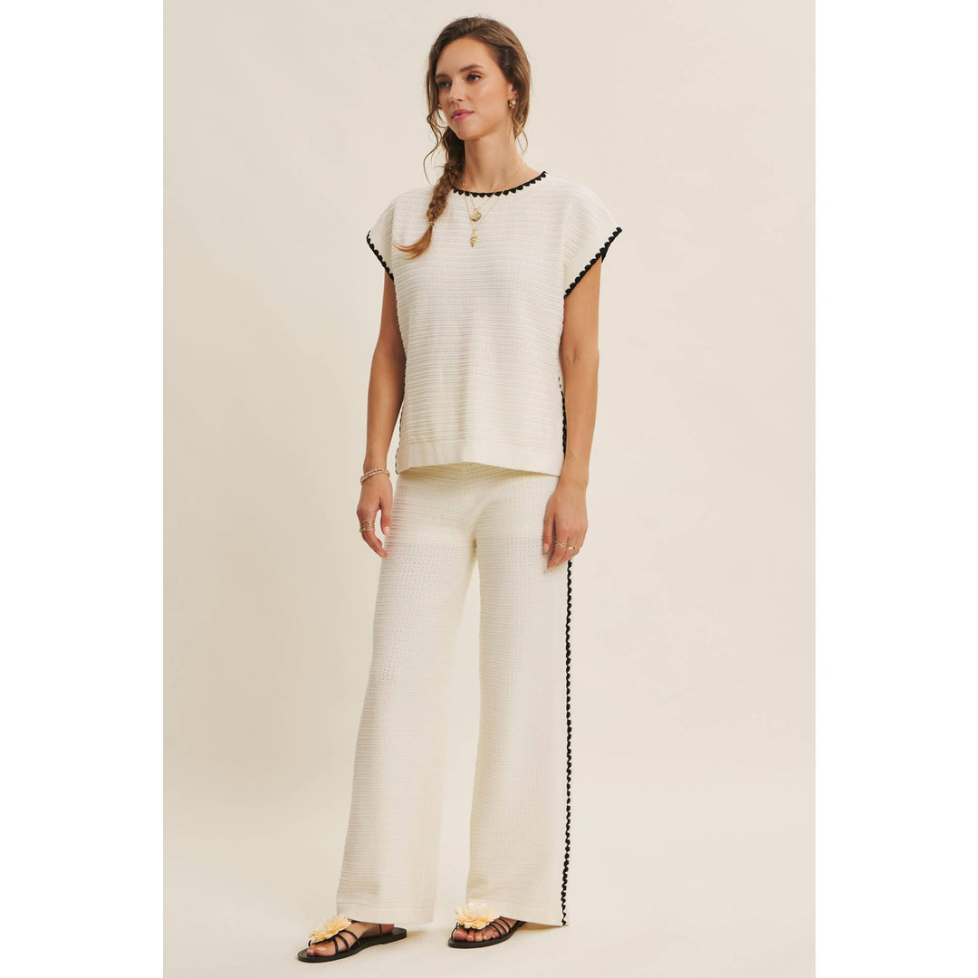 Playful Whipstitch Textured Sweater Top