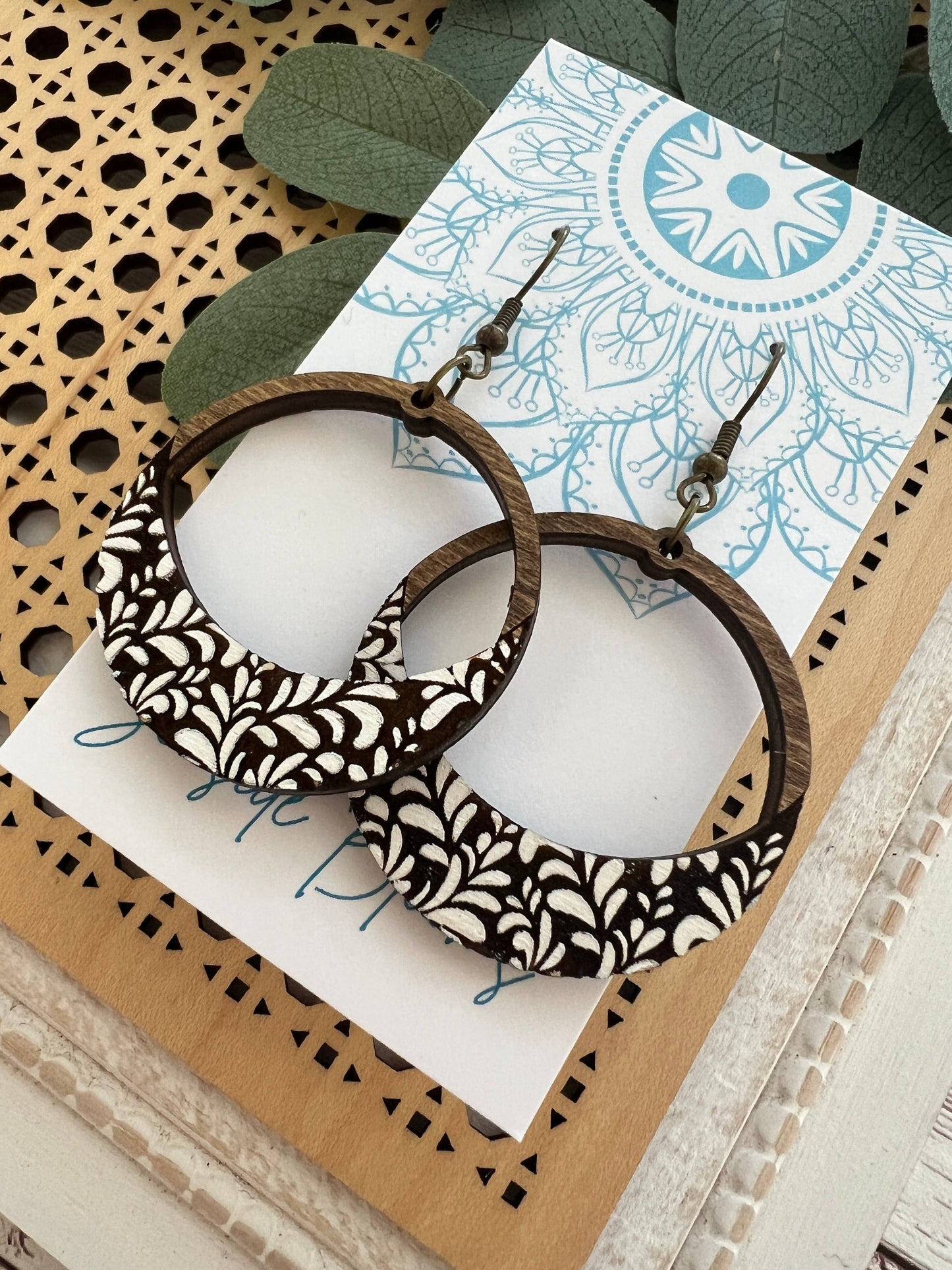 Wooden Earrings - Damask Hoop