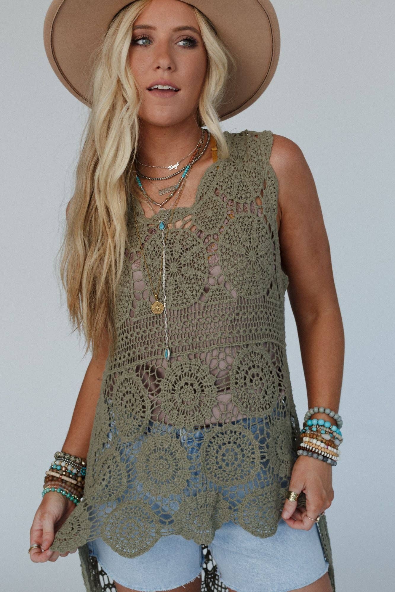 Serene Dream Crochet Lace Top - Olive