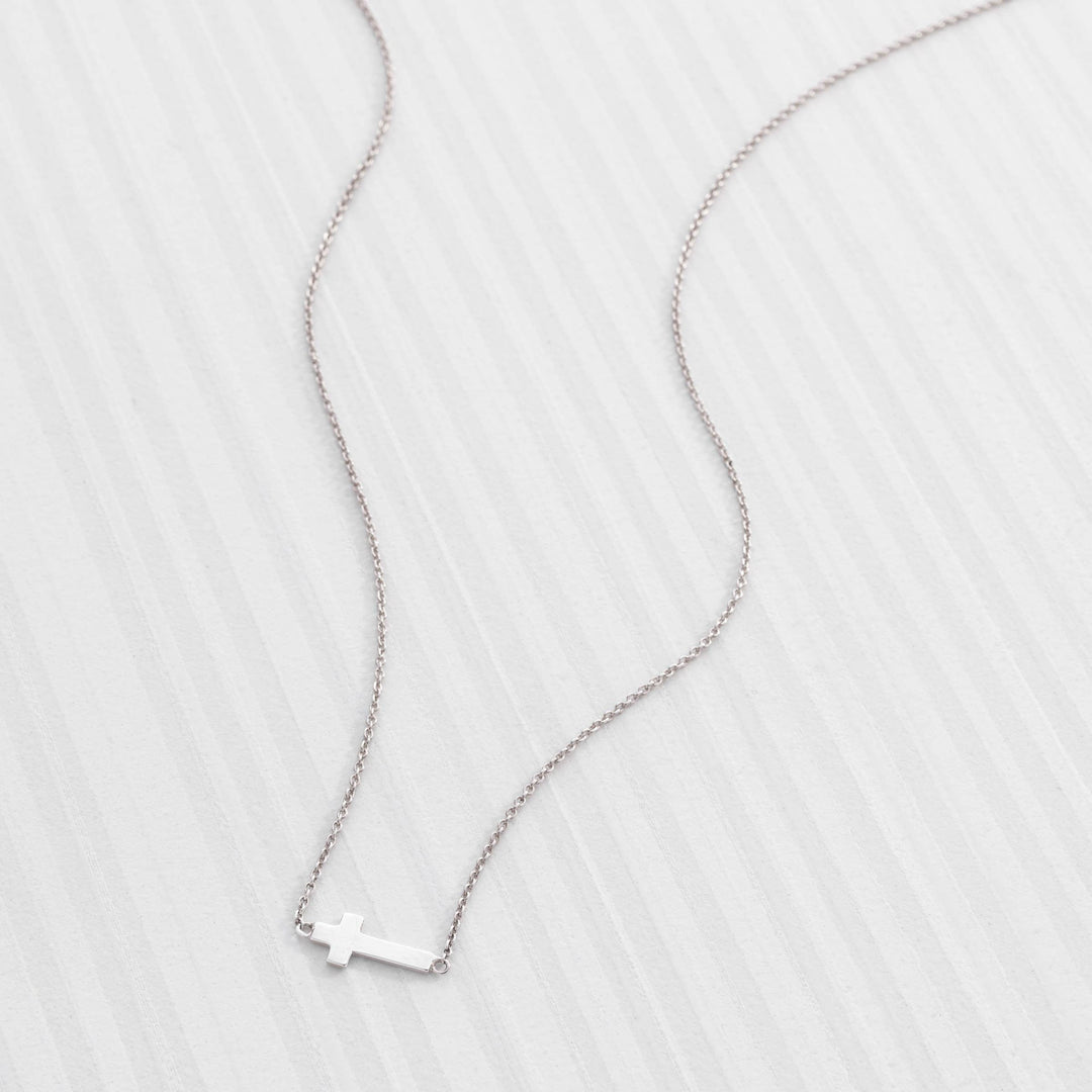'Simplex Cross' Horizontal Cross Necklace in Sterling Silver