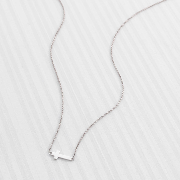 'Simplex Cross' Horizontal Cross Necklace in Sterling Silver