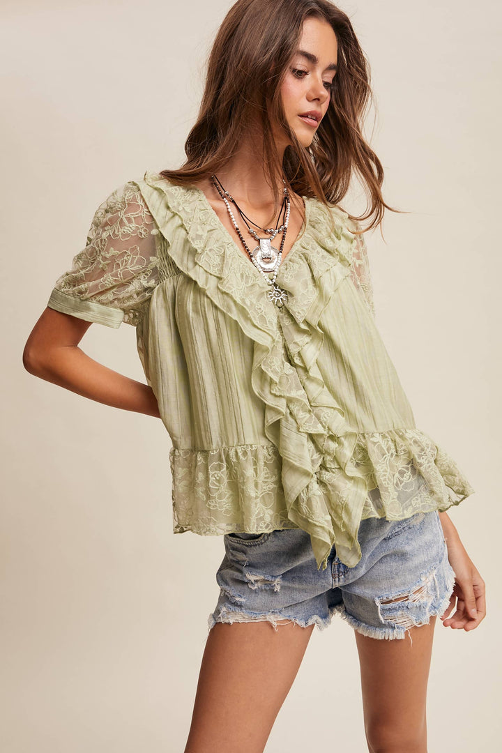 Romantic Lace Ruffle Peplum Blouse