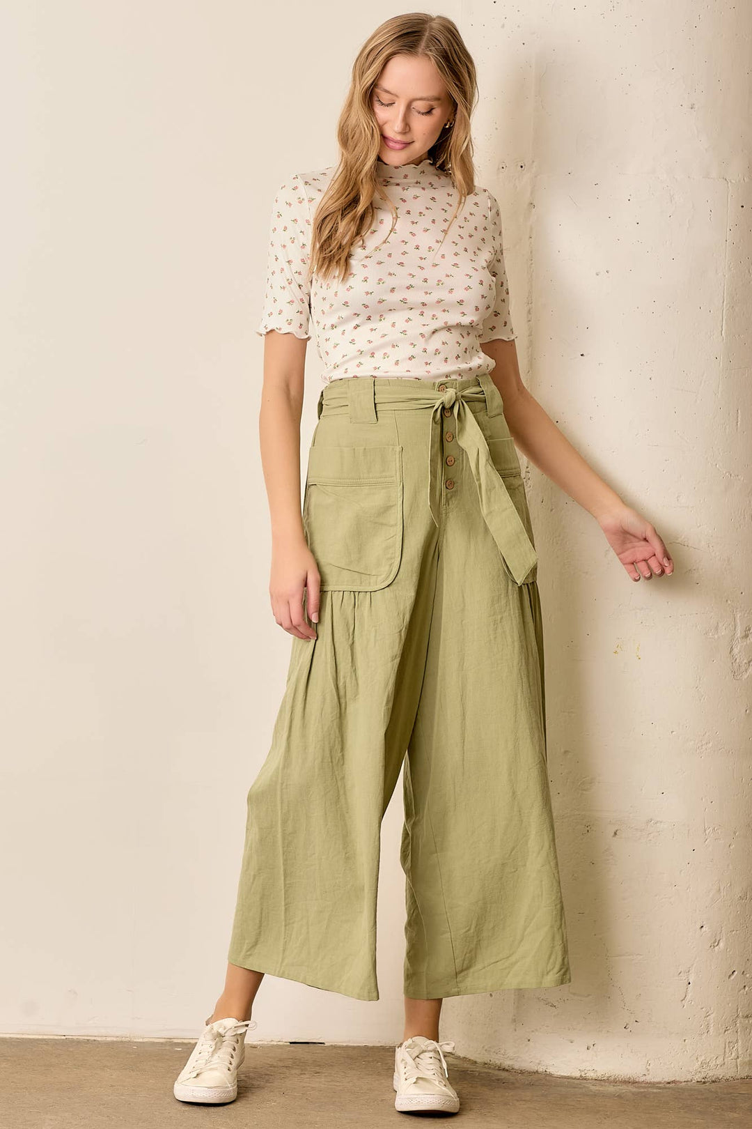Waist Tie Pants With Pockets