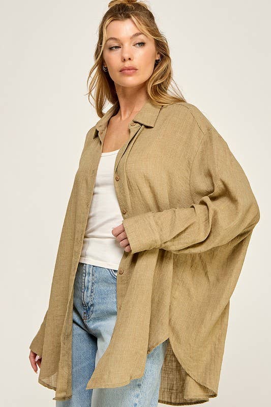 WASHED SUPER SOFT SEE THROUGH BUTTON DOWN SHIRTS